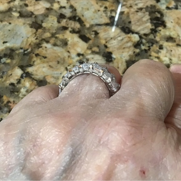 Cz emerald cut eternity band sterling silver setting - Picture 2 of 5